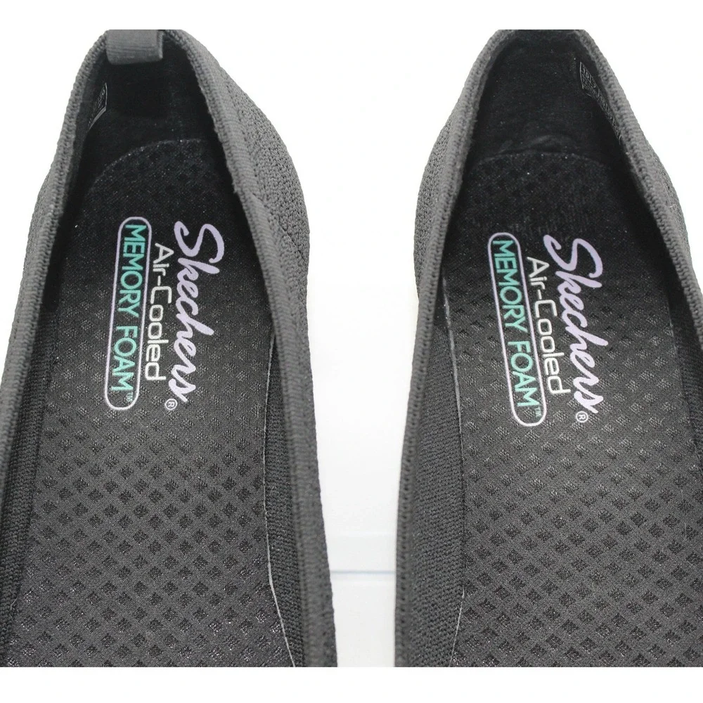 Skechers Stretch Fit Black Knit Slip On Flats Air Cooled‎ Memory Foam Womens 10